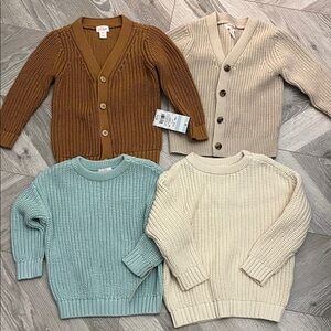 Cat & Jack Toddler Sweater Bundle - Brown & Beige cardigan, Blue & Cream crew